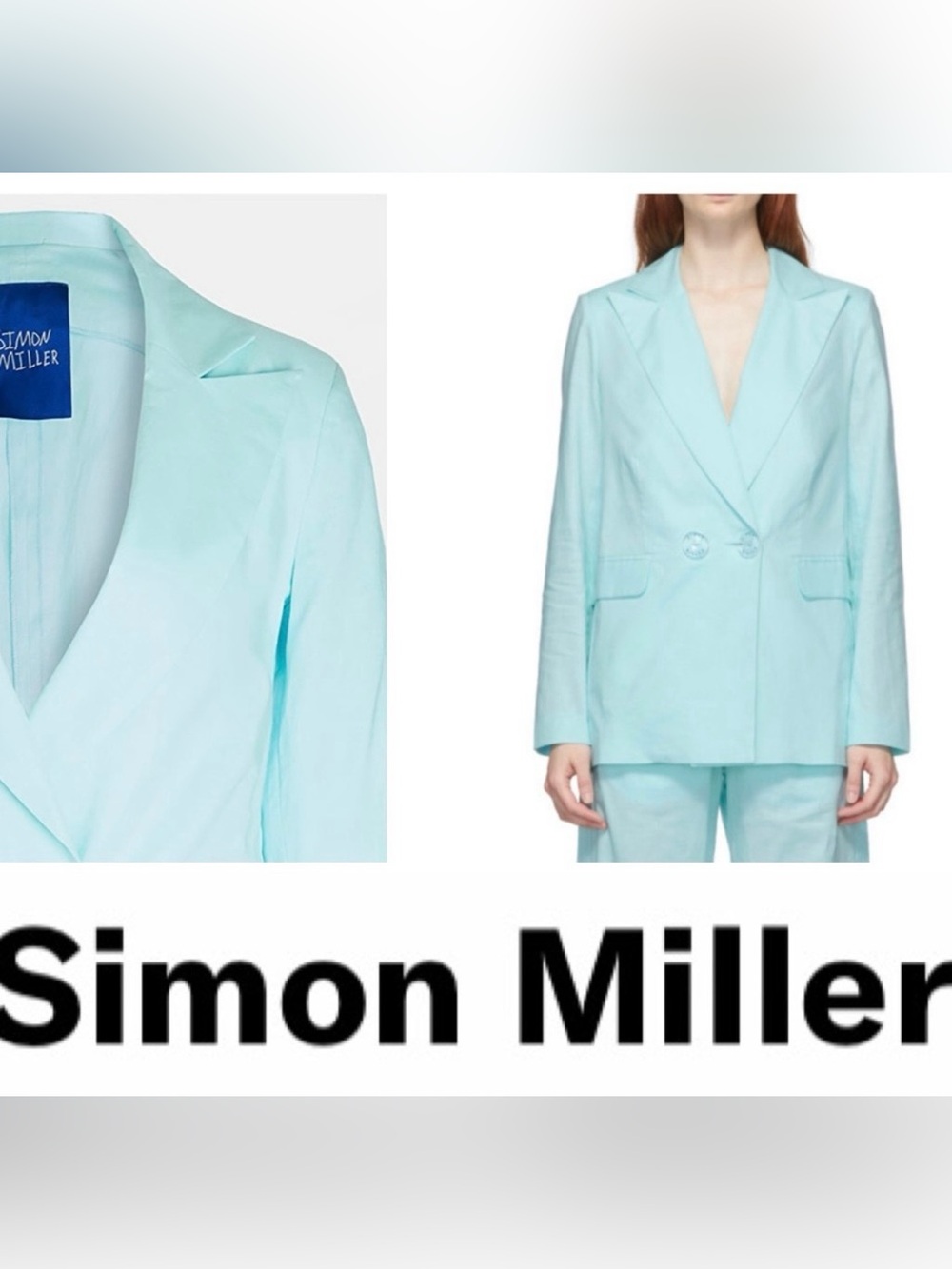 Simon Miller Blue Galen Blazer Long Sleeve Plain Woven Cotton and Linen